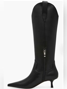 Steven New York New Britt Knee High Western Boots Black Pointed Toe 7.5